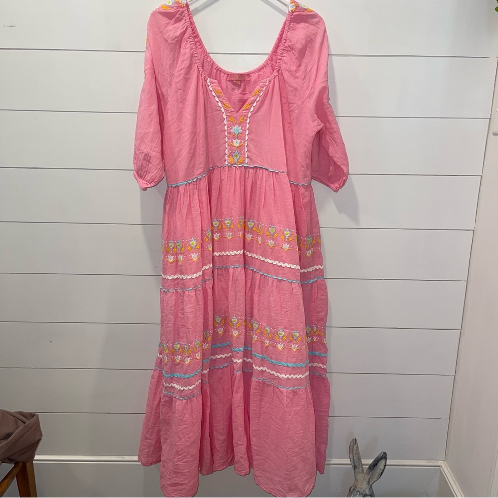 Pink Embroidered Boho Dress